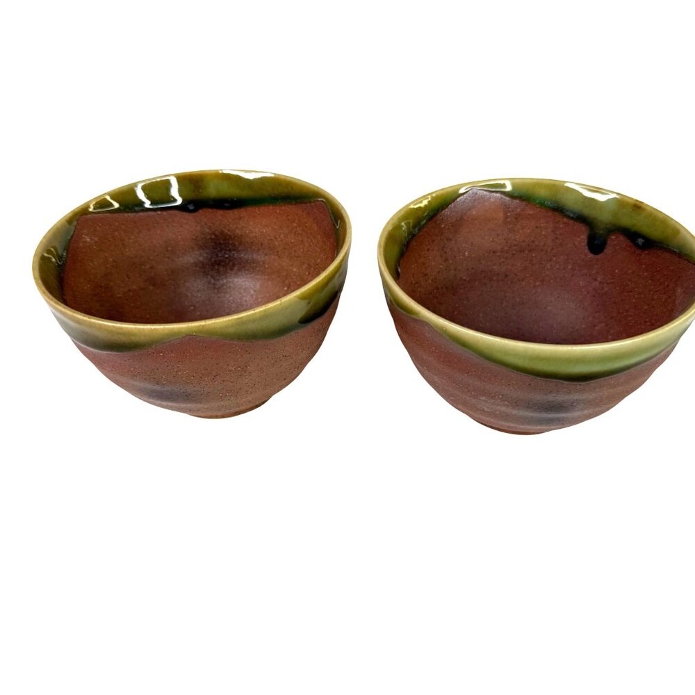 5 Hand Thrown Pottery Bowls Terracotta With Green Drip Glaze Edge Studio Art - Picture 8 of 11
